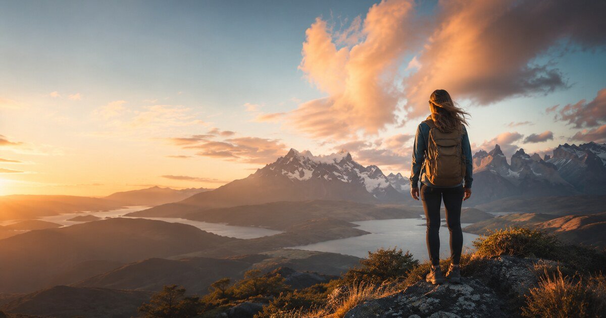 Abstract illustration of a solo traveler silhouette against mountains
